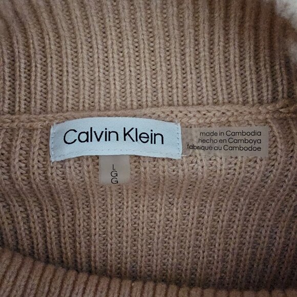 Calvin Klein Women's Eyelash Puff Knit Long Sleeve Mock Neck Beige Pink Sweater - Picture 3 of 8